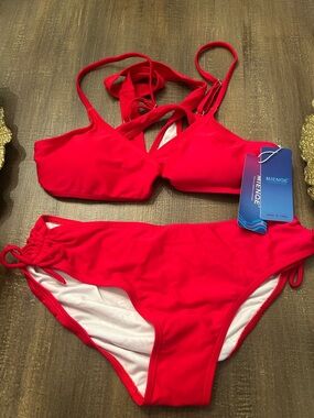MIENOE Women's Red Tie-Strap Bikini Set